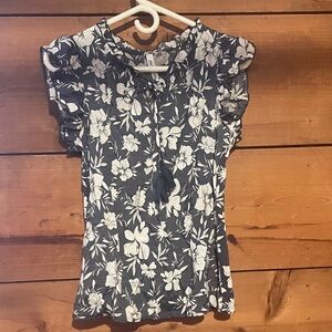 Women’s NY Collection Floral Print Blouse - Navy and White